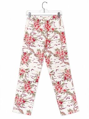 MOTHER high Rise Cream Floral Print Pants with Pink & Green Motif